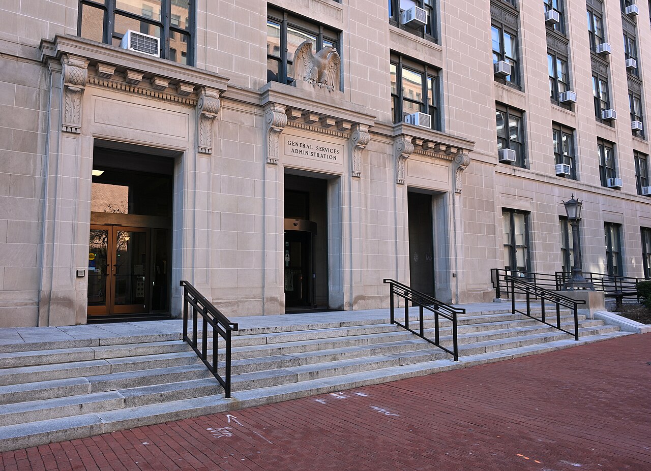 The main entrance to the General Services Administration headquarters at 1800 F Street NW, Washington DC.