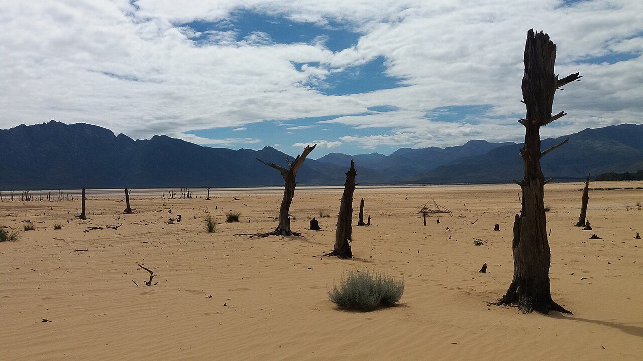 Theewaterskloof Dam, Western Cape, close to empty in March 2018