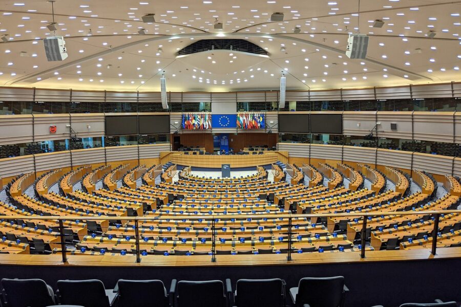 The European Parliament hemicycle, Brussels
