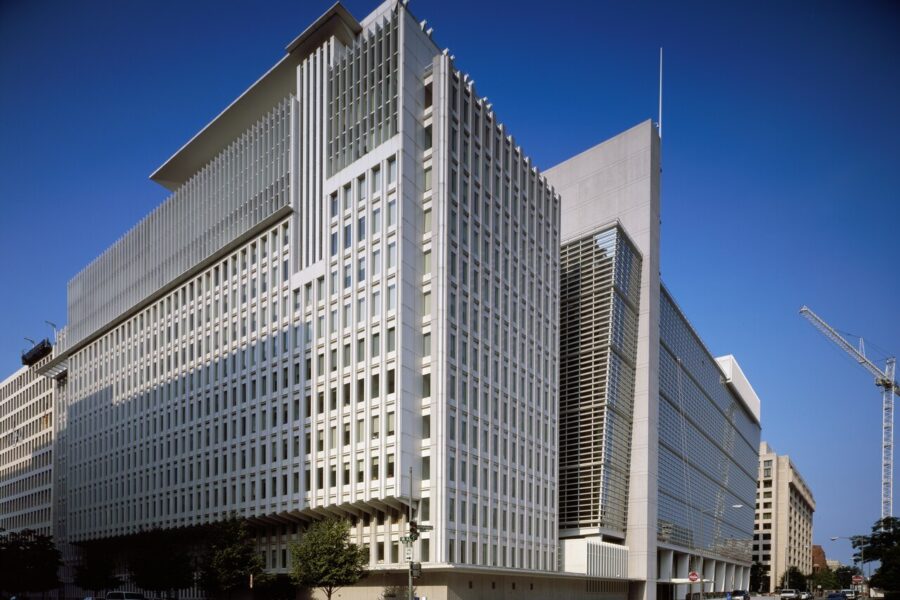 Exterior of the International Monetary Fund headquarters building in Washington, DC