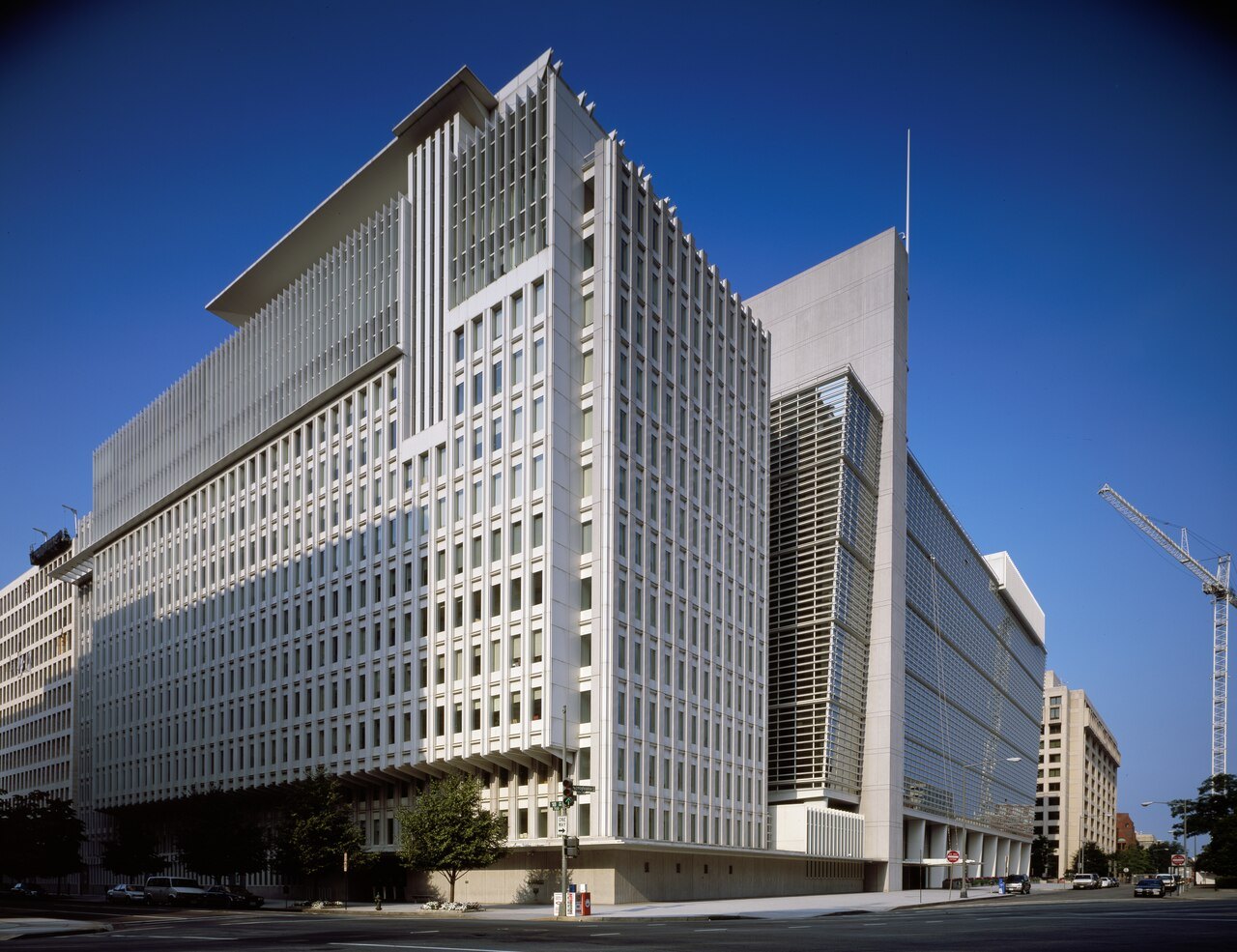 Exterior of the International Monetary Fund headquarters building in Washington, DC