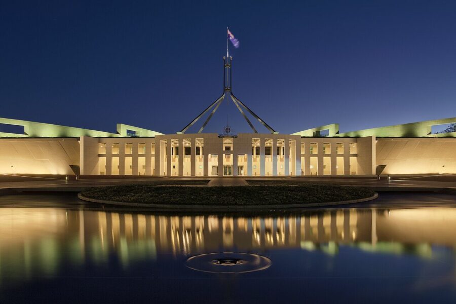 Parliament House, Canberra, at dusk