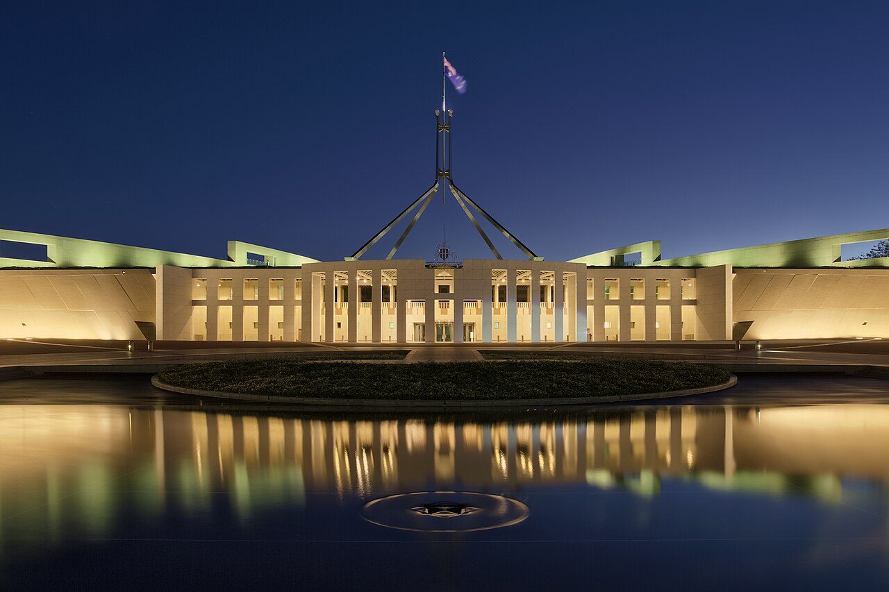 Parliament House, Canberra, at dusk