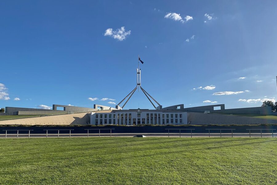 Parliament House, Canberra, seat of the Australian Parliament whose AI committee heard OpenAI's apology this week (illustrative; the hearing was held in Sydney).