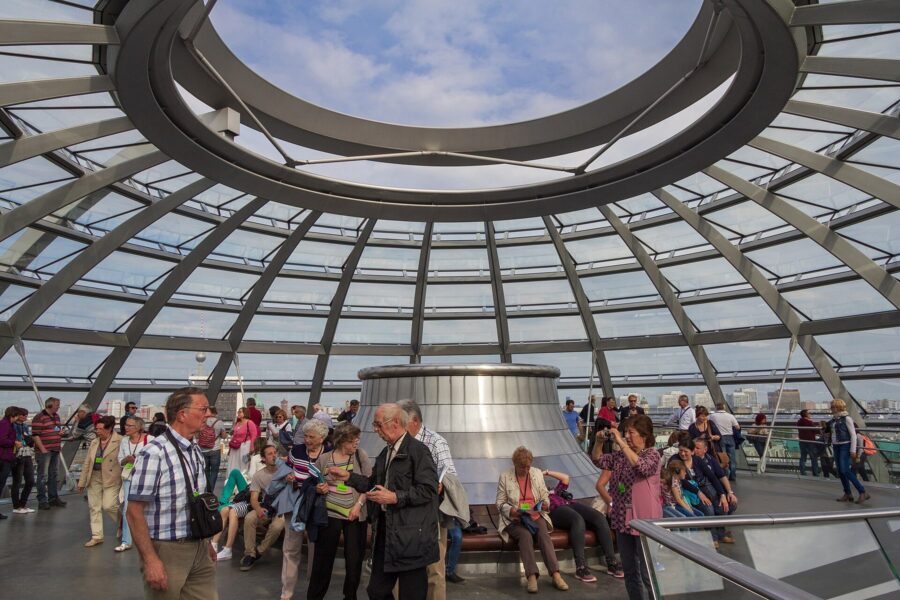 Inside the glass dome of the Reichstag, Berlin